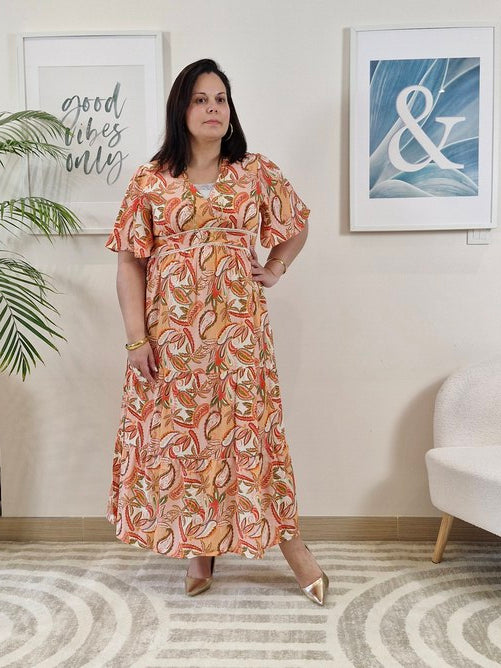 Robe longue orange avec fleurs GRANDE TAILLE _PIPA