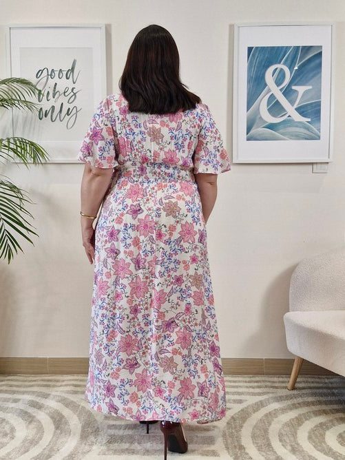 Robe longue à petites fleurs roses Grande Taille_ SIA
