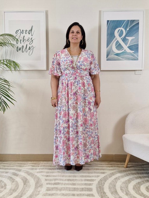 Robe longue à petites fleurs roses Grande Taille_ SIA