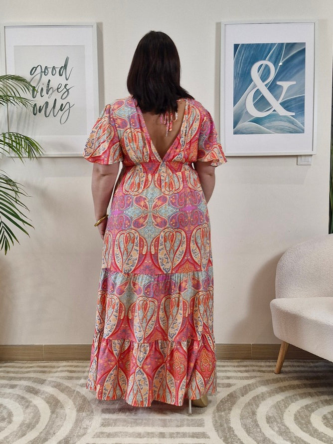 Robe longue arabesques roses et violettes grande taille IMANY