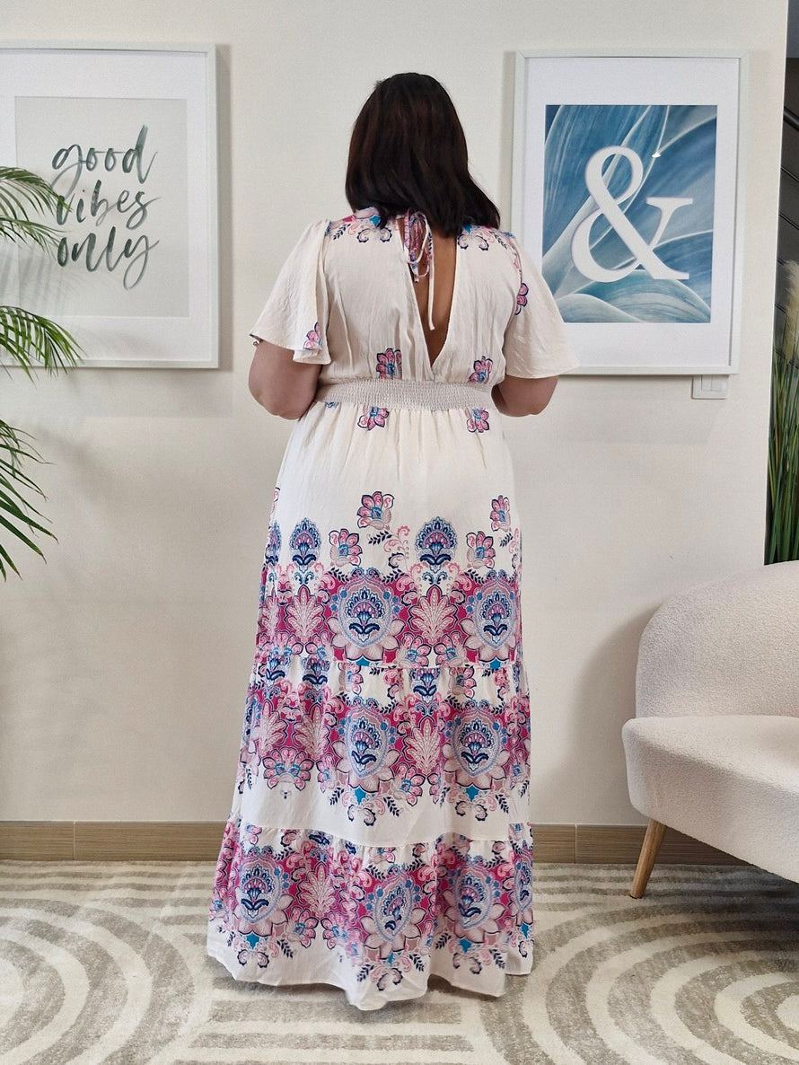 Robe longue blanche motifs arabesque Grande Taille: SELYA
