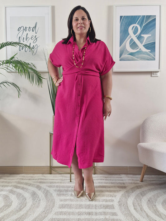 Robe été longue chemise fuchsia PRISCA grande taille
