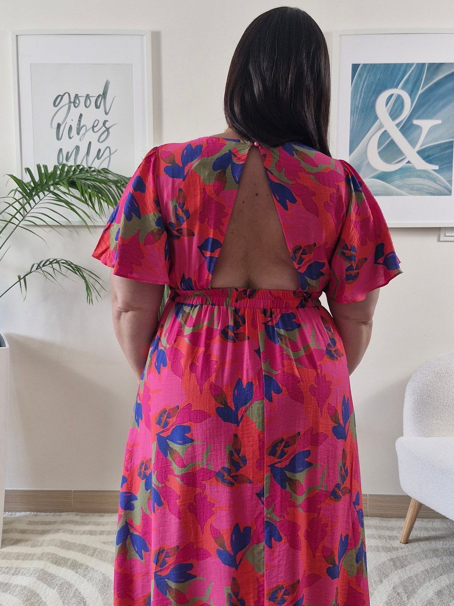 Robe longue fuchsia imprimé floral VANILLE grande taille