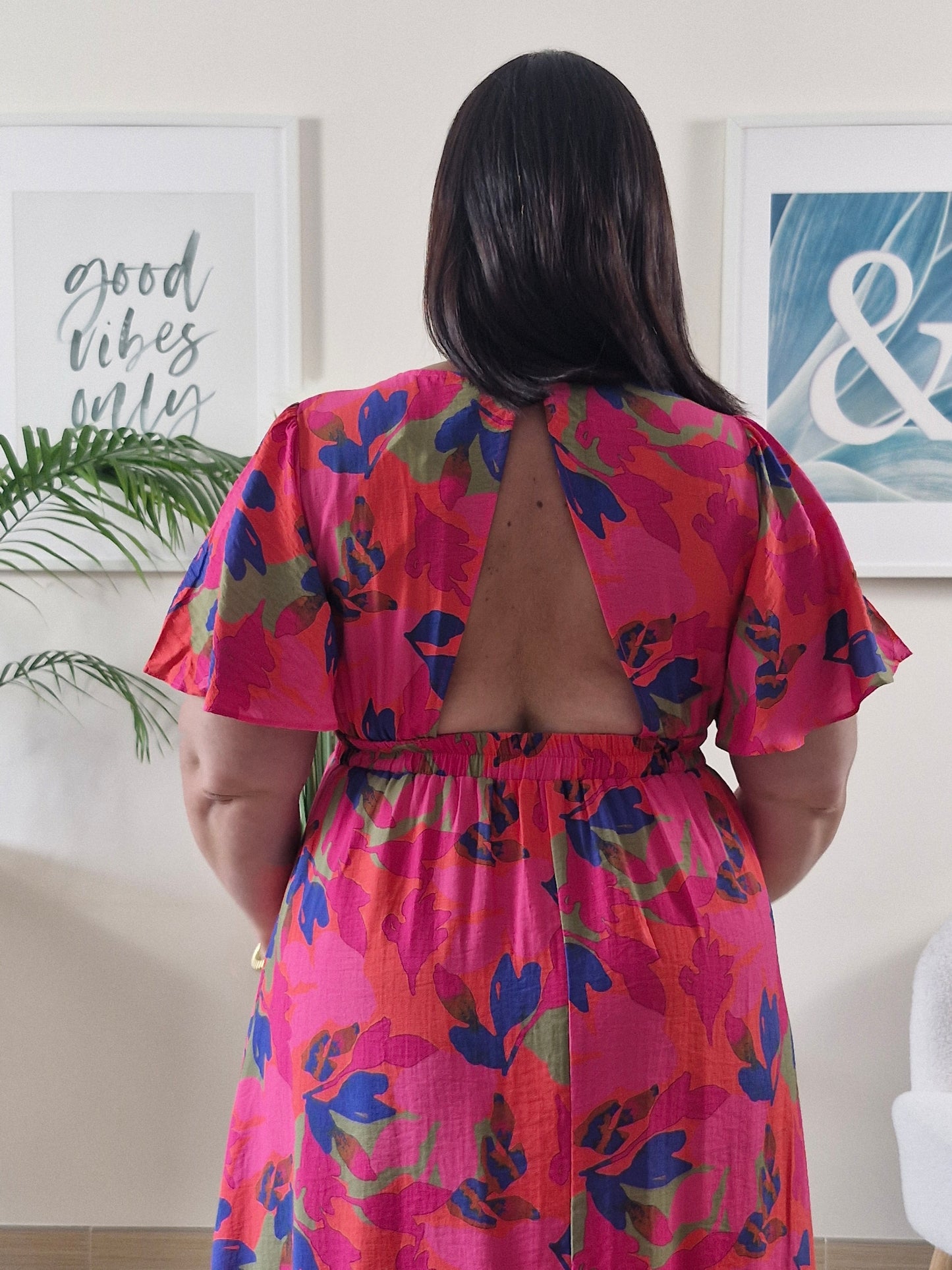 Robe longue fuchsia imprimé floral VANILLE grande taille