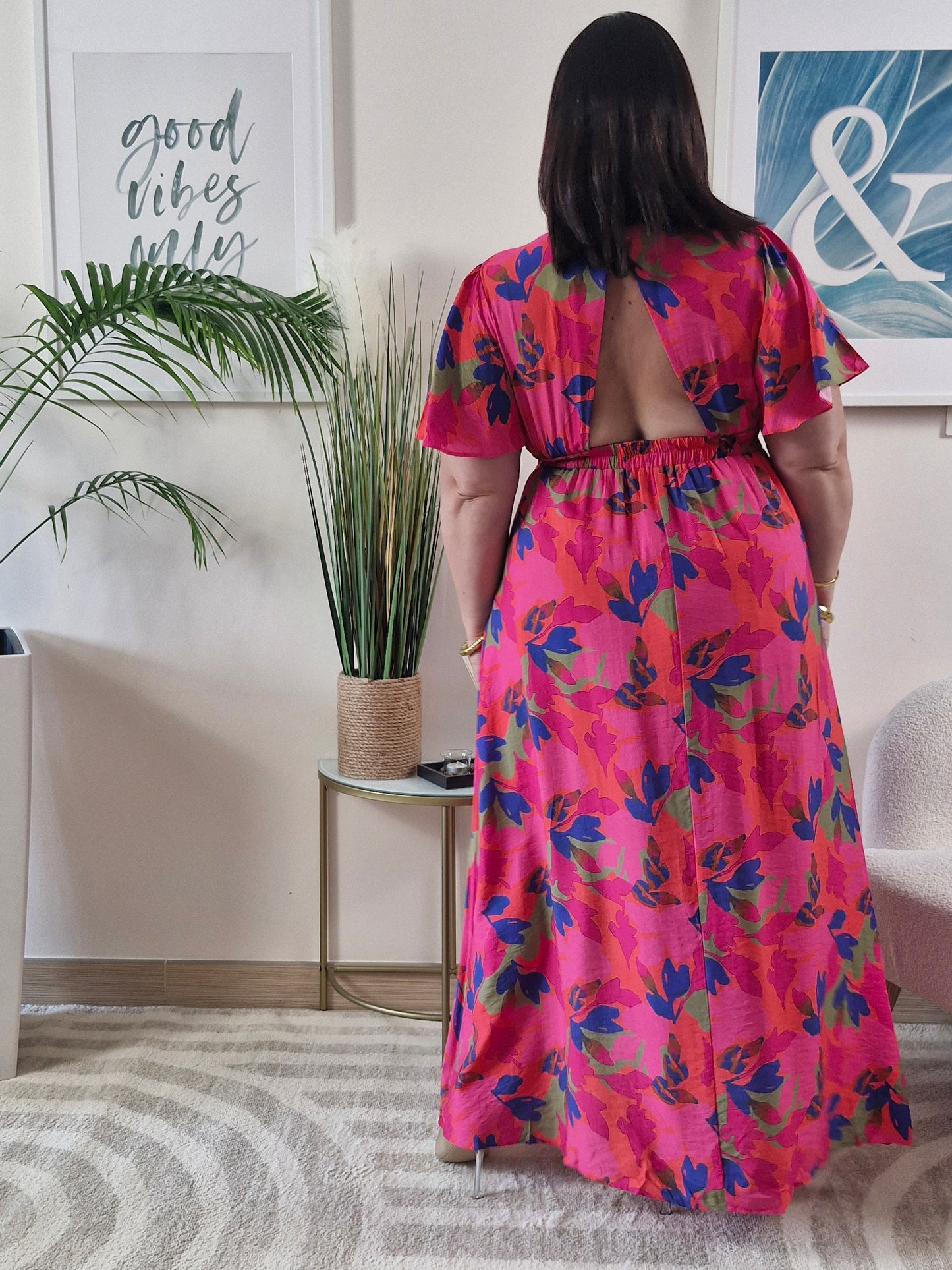 Robe longue fuchsia imprimé floral VANILLE grande taille
