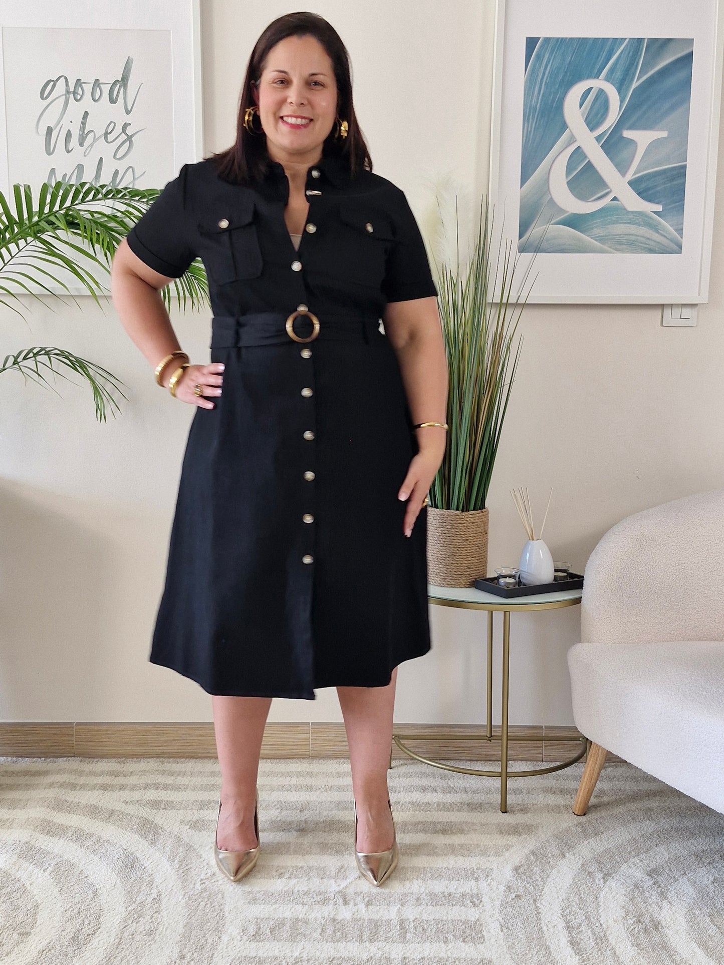 Robe chemise mi-longue noire MIRANDA Grande Taille