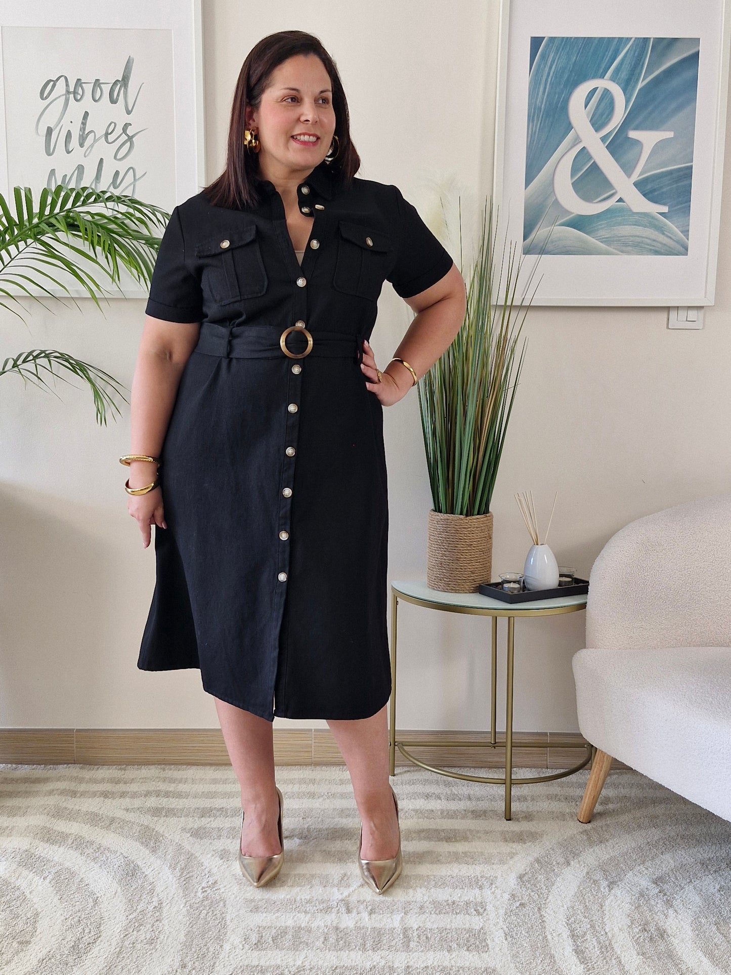 Robe chemise mi-longue noire MIRANDA Grande Taille