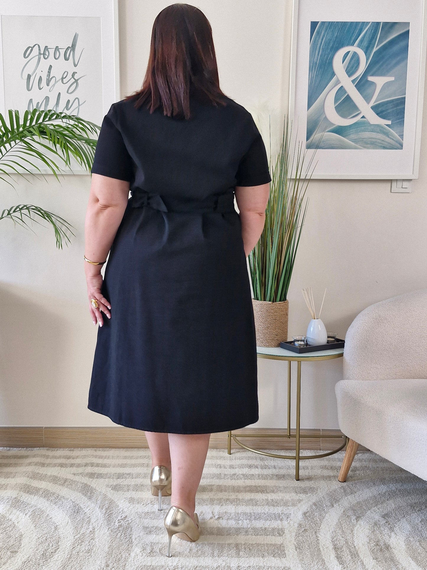 Robe chemise mi-longue noire MIRANDA Grande Taille