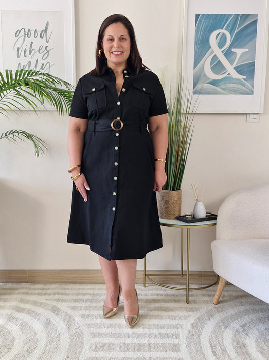 Robe chemise mi-longue noire MIRANDA Grande Taille