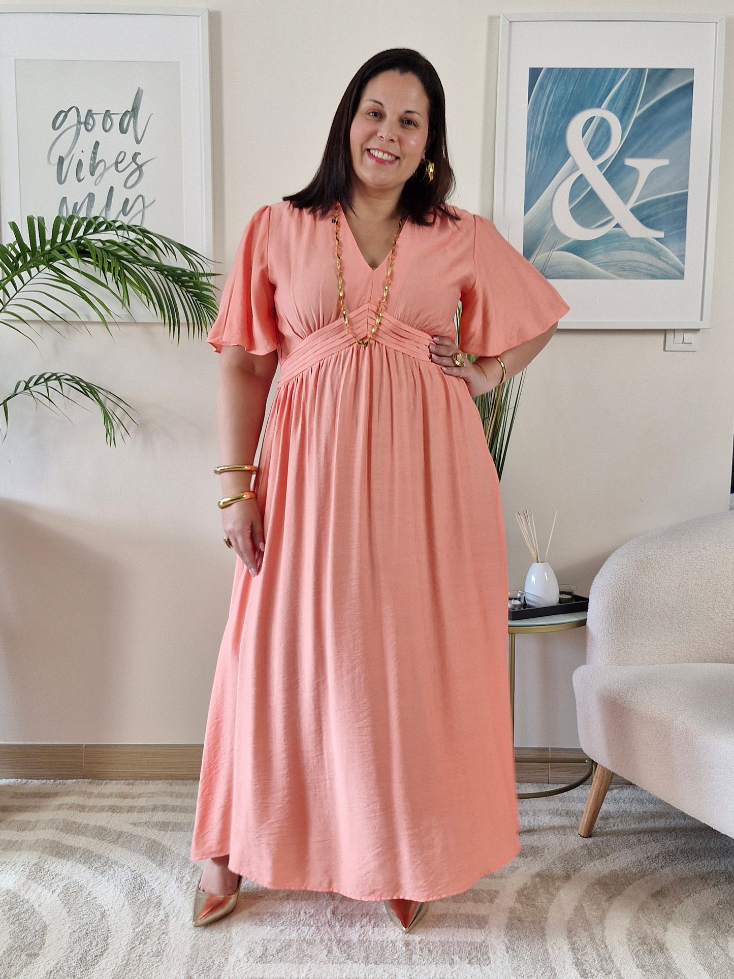Robe longue saumon JESSIE Grande Taille