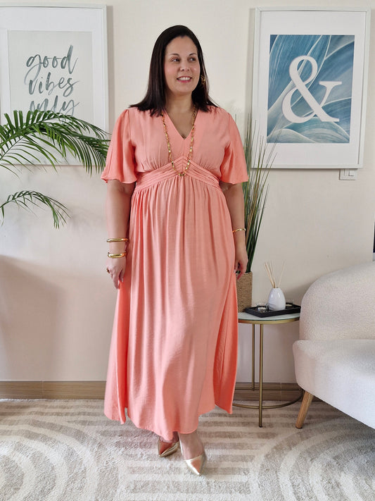 Robe longue saumon JESSIE Grande Taille