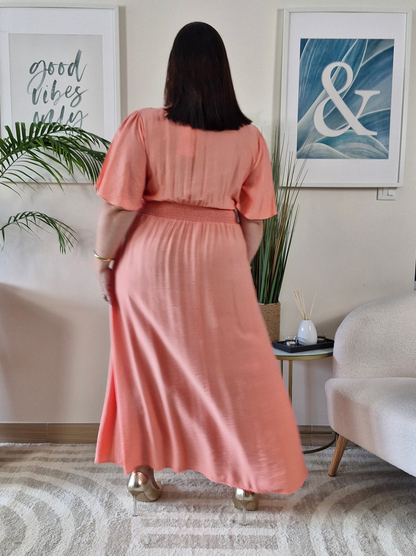 Robe longue saumon JESSIE Grande Taille