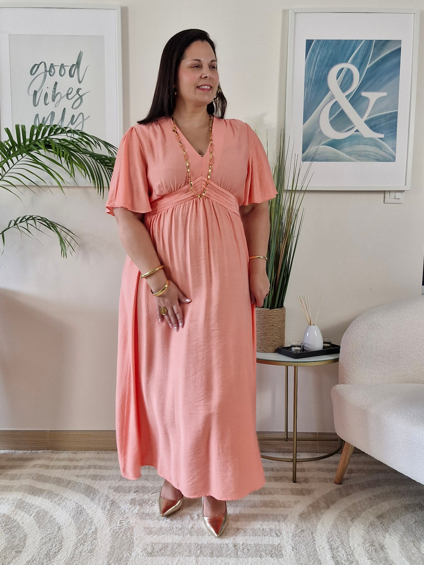 Robe longue saumon JESSIE Grande Taille
