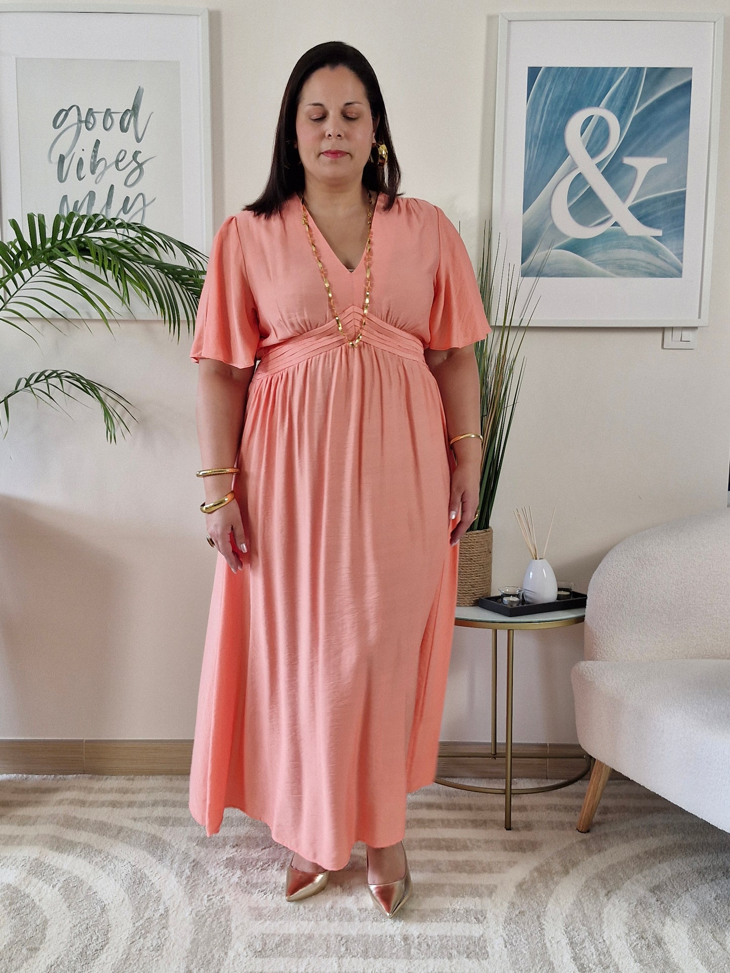 Robe longue saumon JESSIE Grande Taille