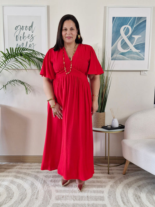 Robe longue rouge JESSIE Grande Taille