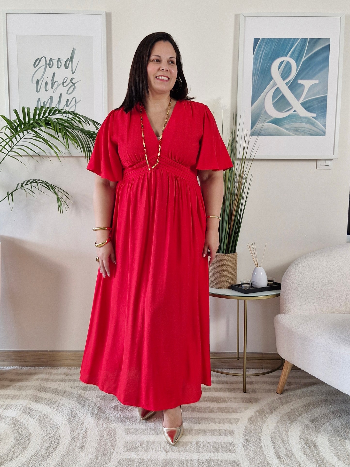 Robe longue rouge JESSIE Grande Taille