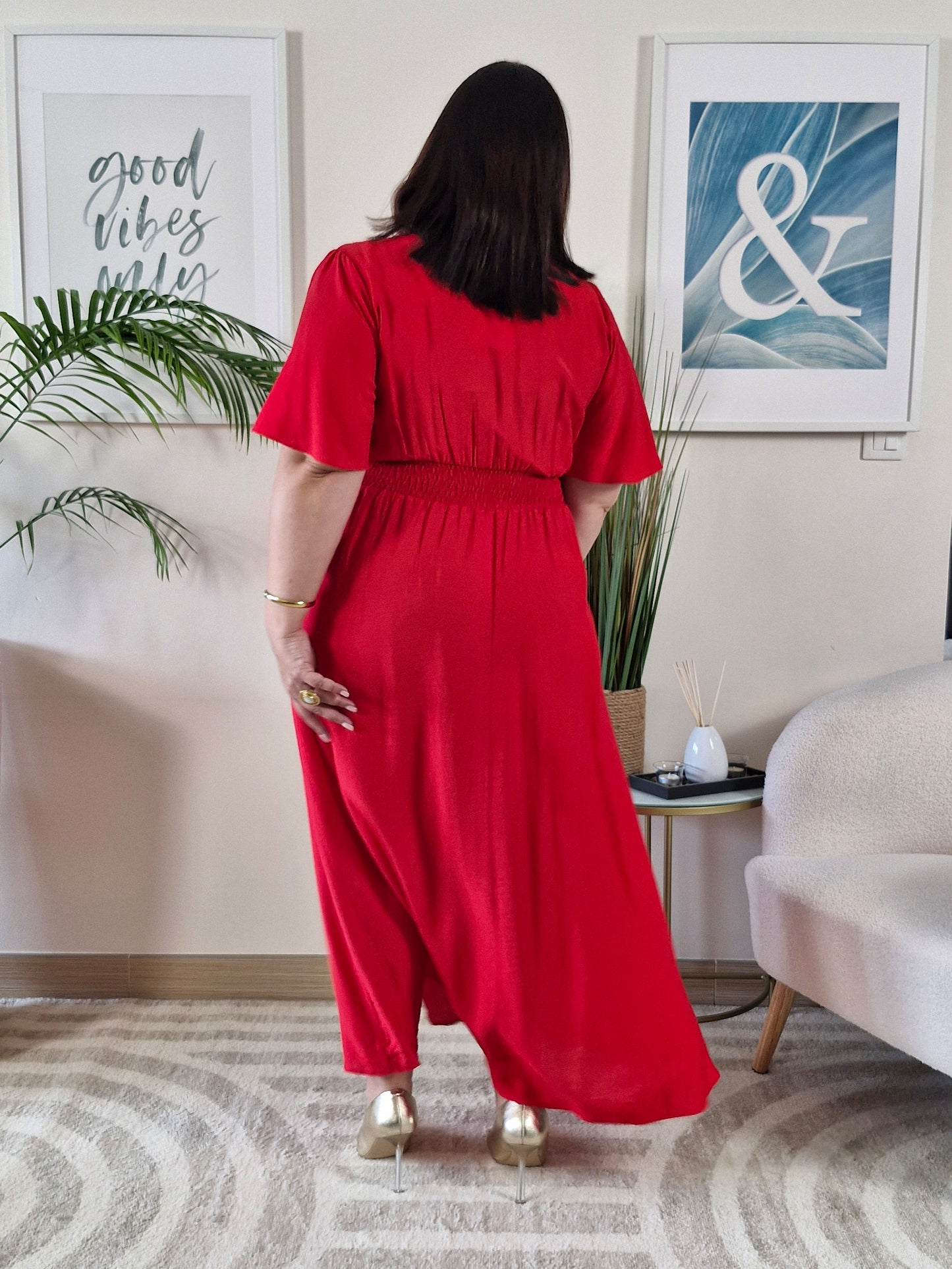 Robe longue rouge JESSIE Grande Taille