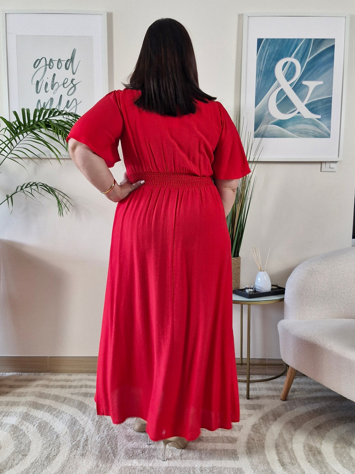 Robe longue rouge JESSIE Grande Taille