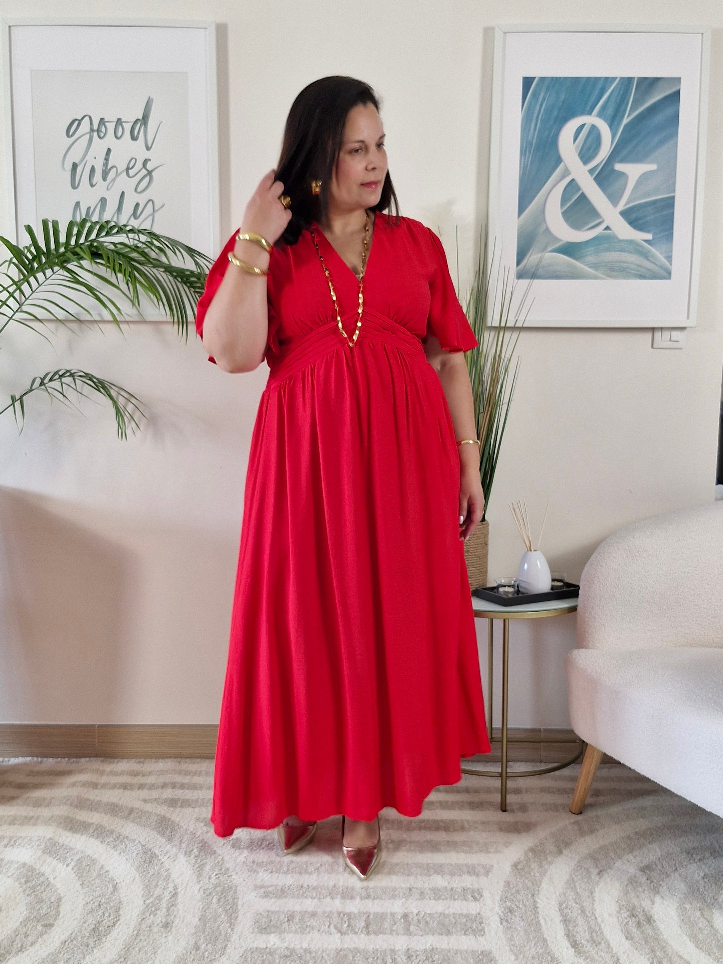 Robe longue rouge JESSIE Grande Taille