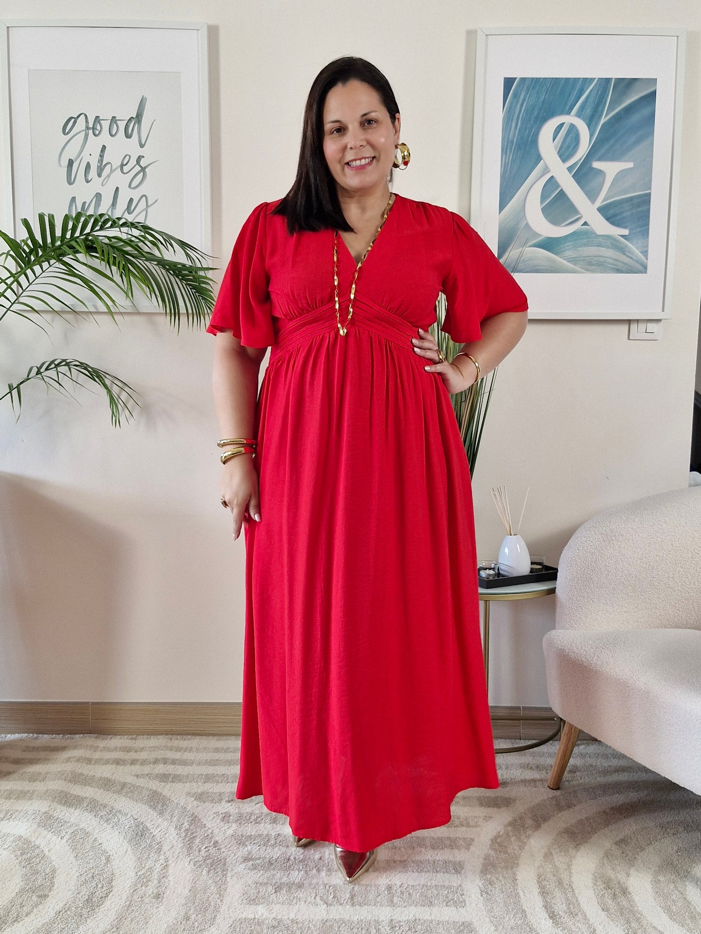 Robe longue rouge JESSIE Grande Taille