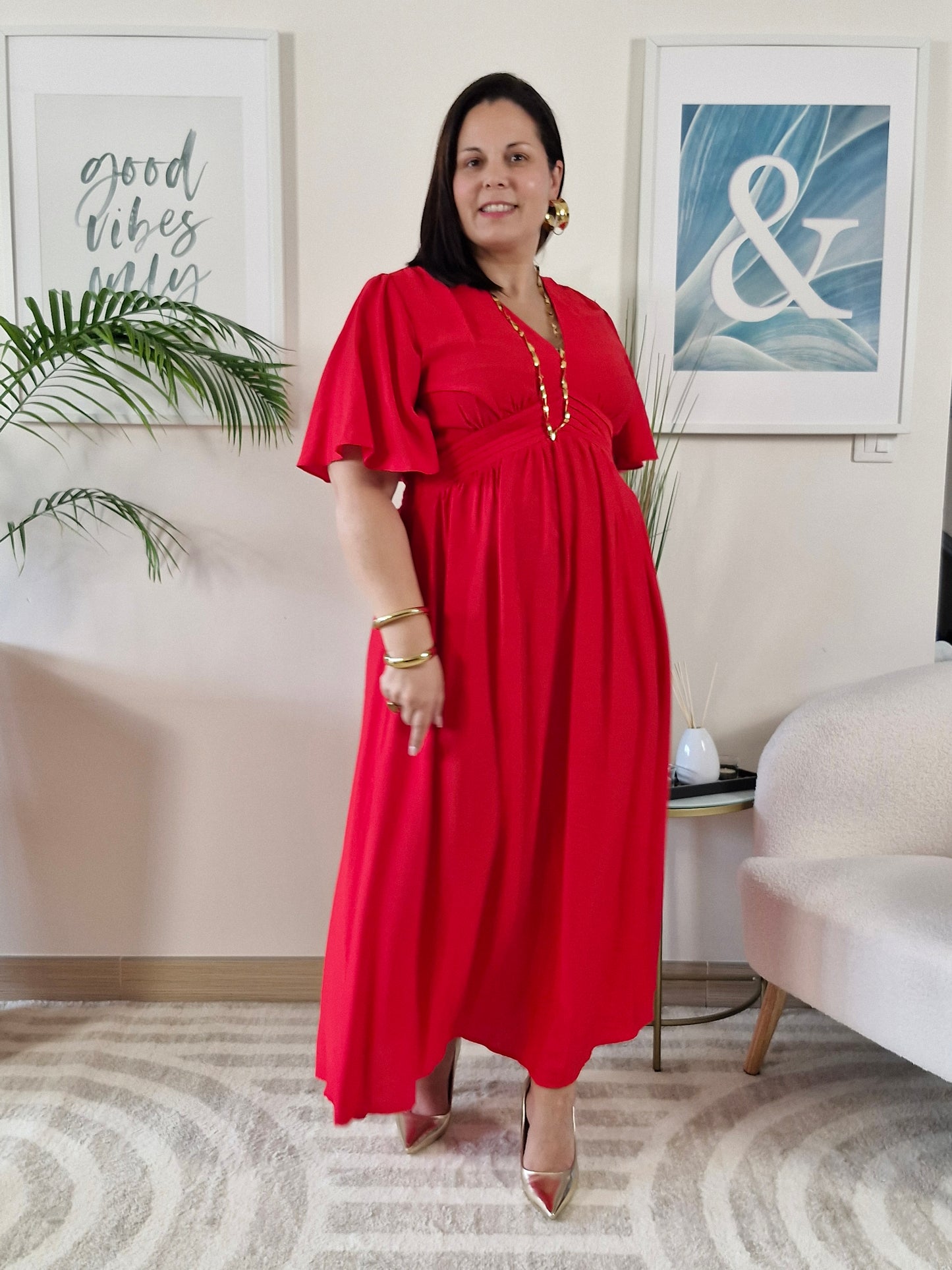 Robe longue rouge JESSIE Grande Taille