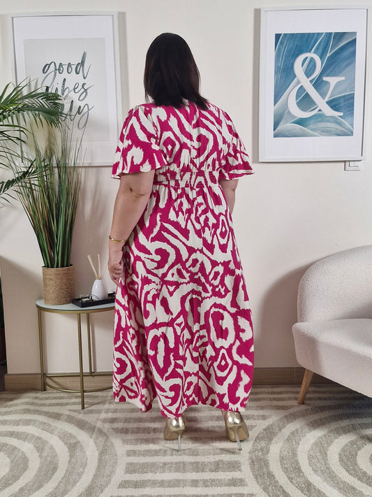 Robe longue fushia et blanche femme Grande Taille ARIANA
