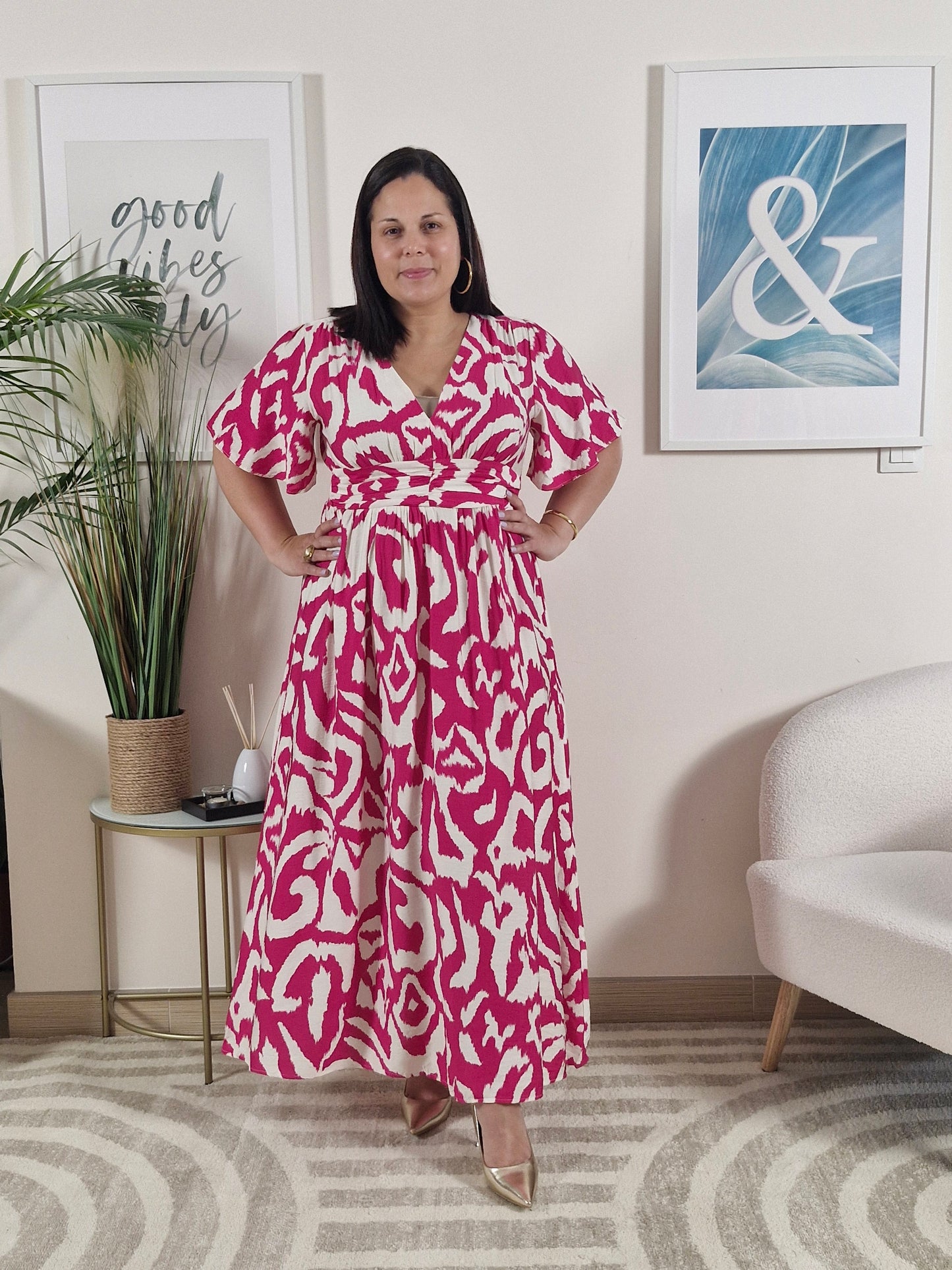 Robe longue fushia et blanche femme Grande Taille ARIANA