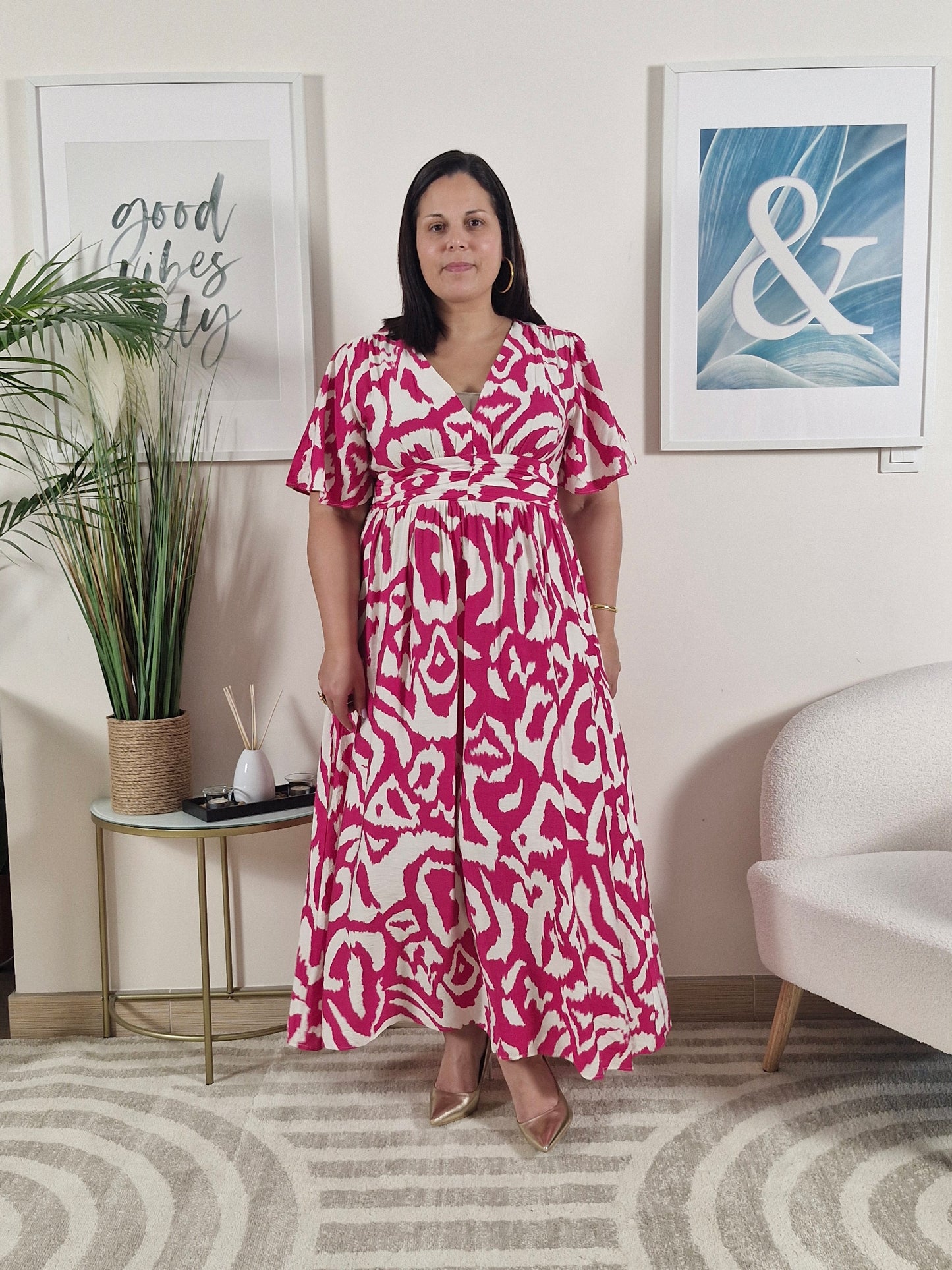 Robe longue fushia et blanche femme Grande Taille ARIANA