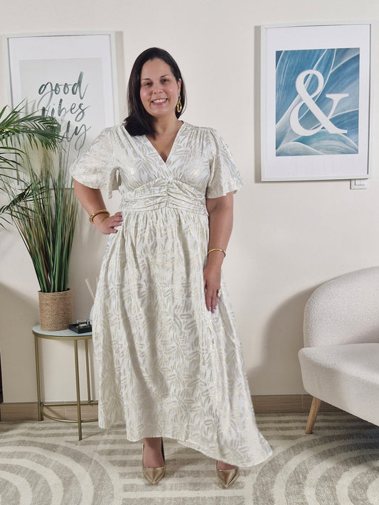 Robe longue blanc cassé et motifs dorés _Granded Taille_ AURE