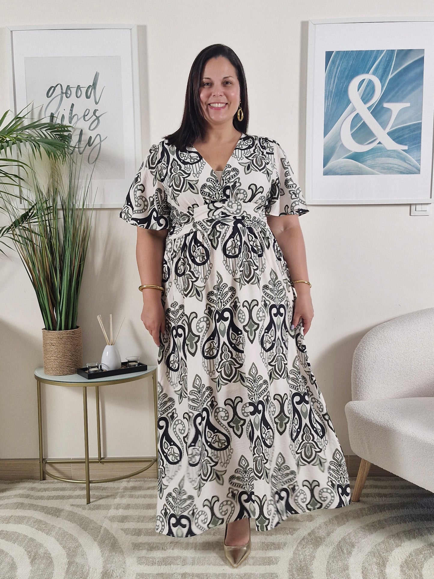 Robe longue été motifs verts_Grande Taille_ NAIMA