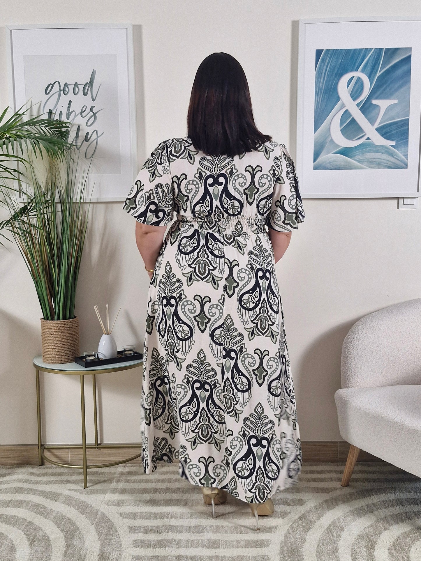 Robe longue été motifs verts_Grande Taille_ NAIMA