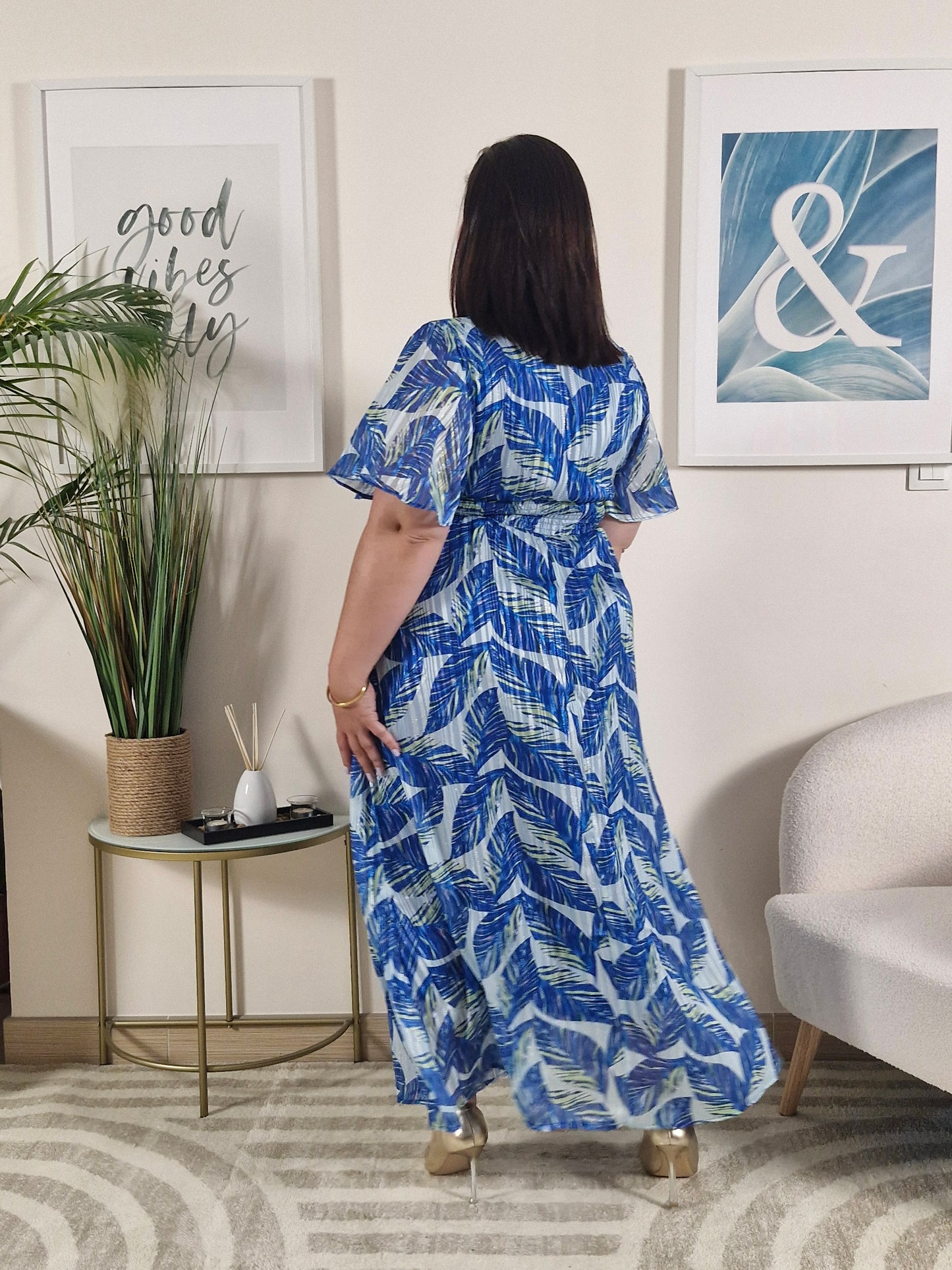 Robe longue bleu à motifs_Grande Taille_SARA