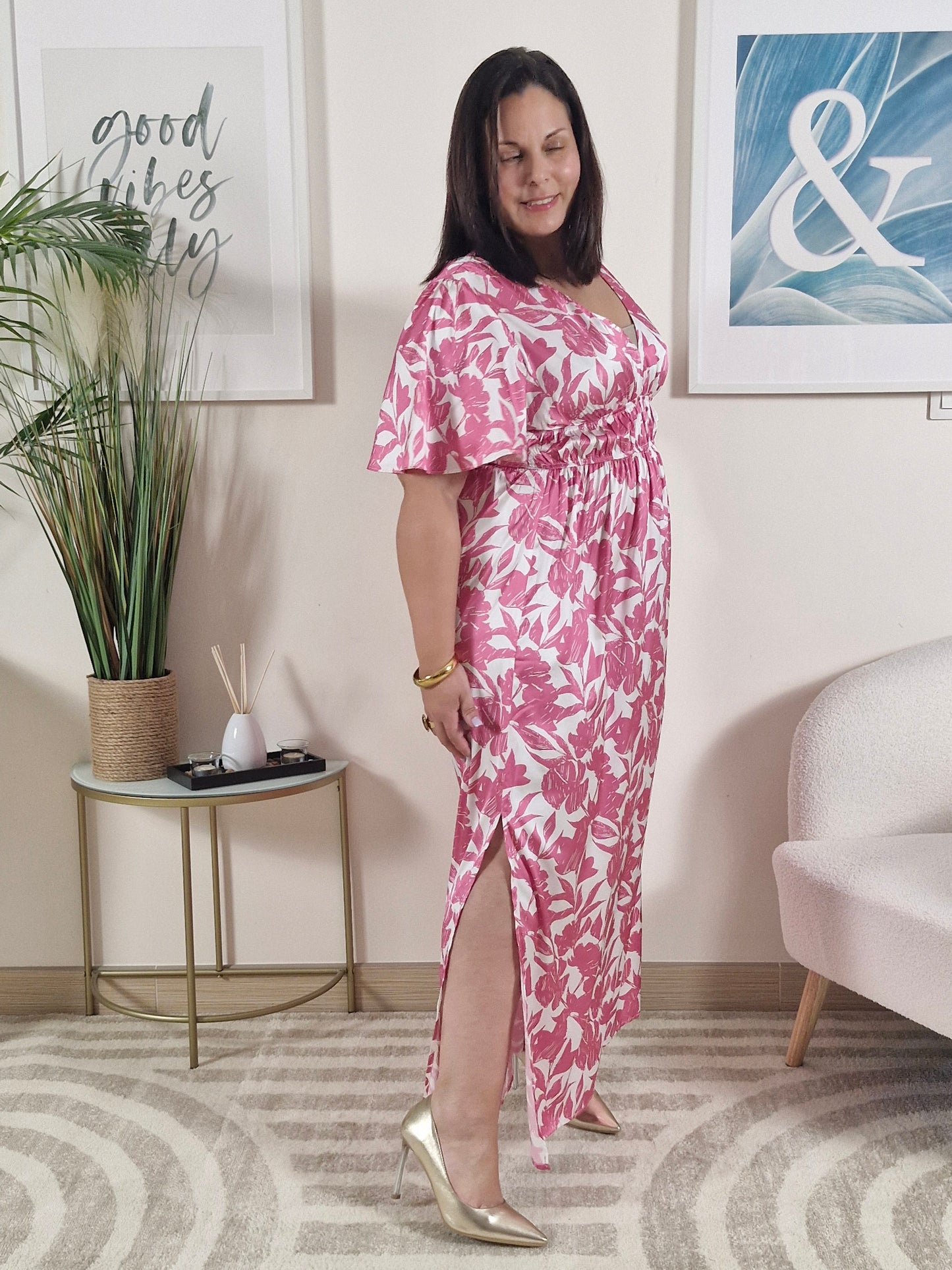 Robe été longue fleurs roses IRIS