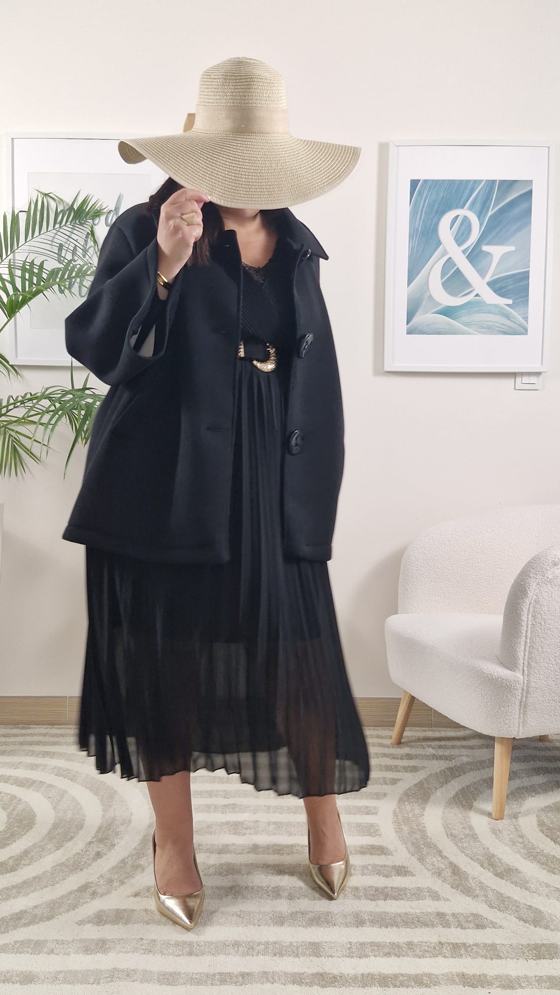 Manteau court oversize noir femme THEA