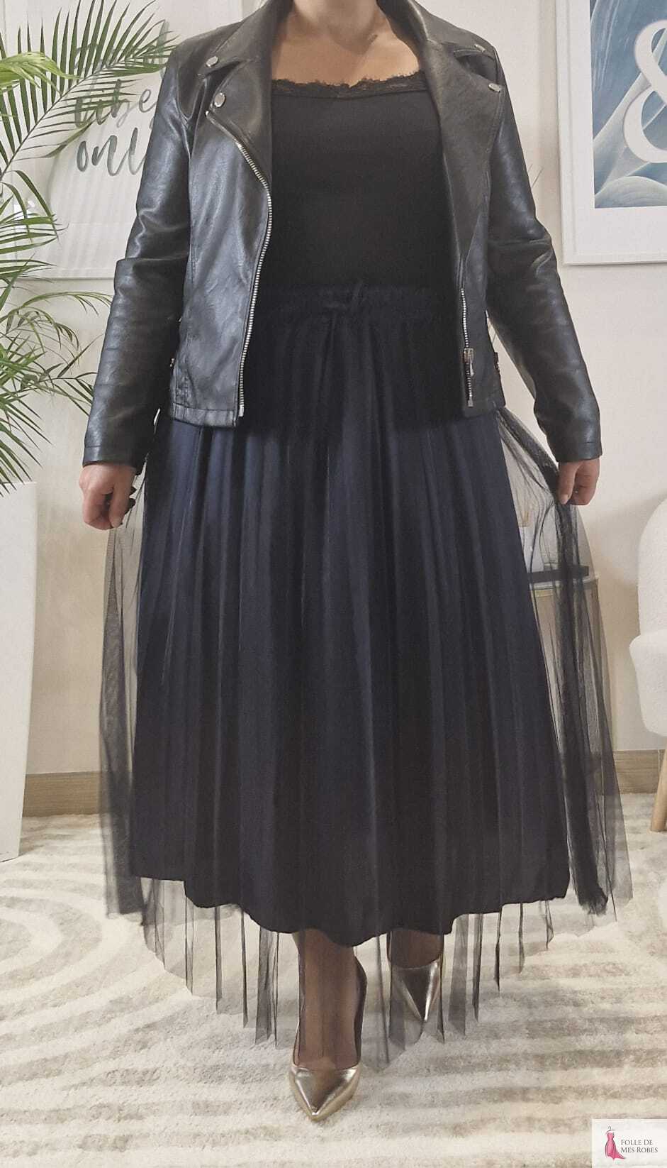 Jupe Longue Tulle Bleu Marine DIANA