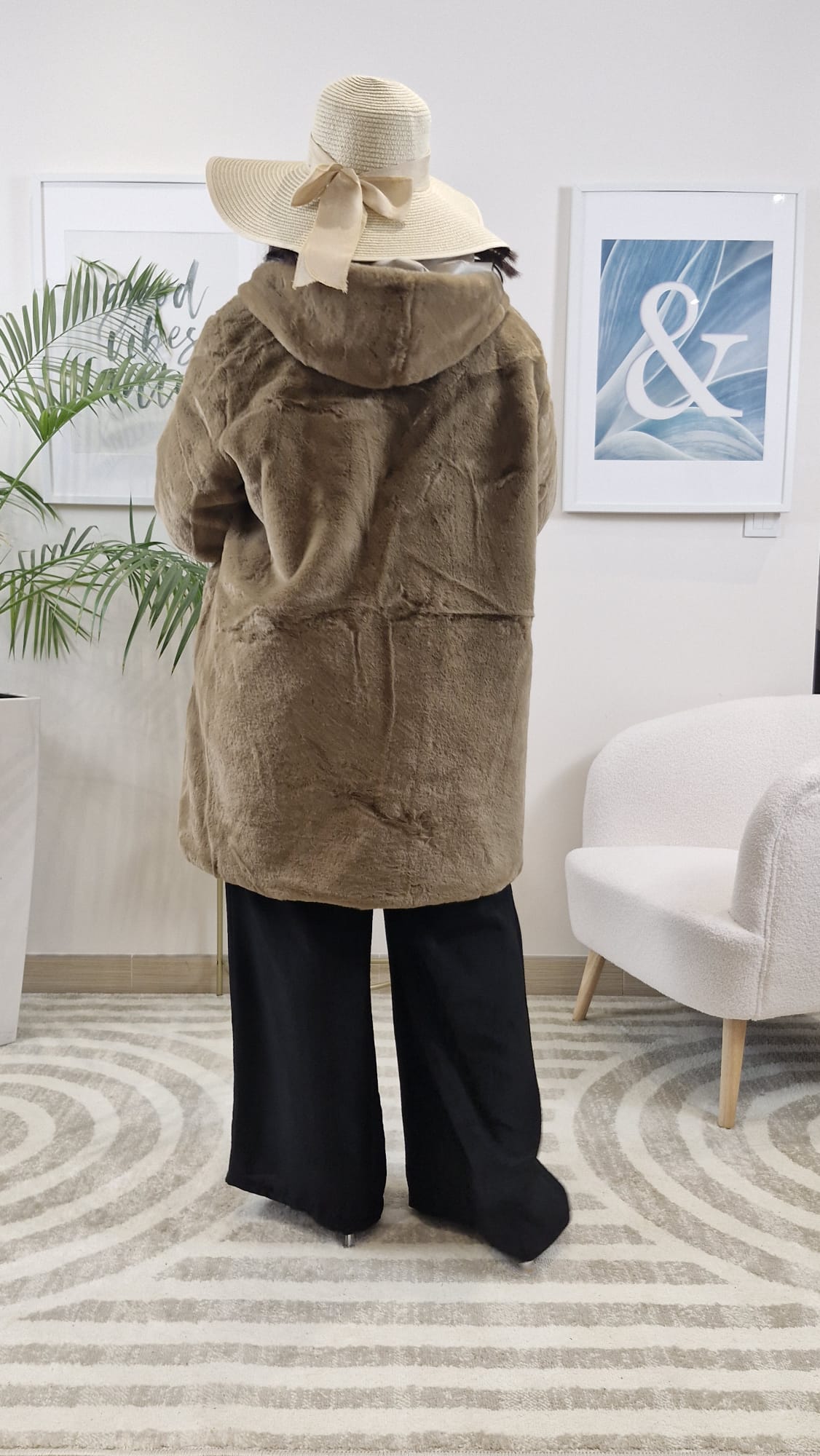 Imperméable fourré réversible long bicolore- SABLE