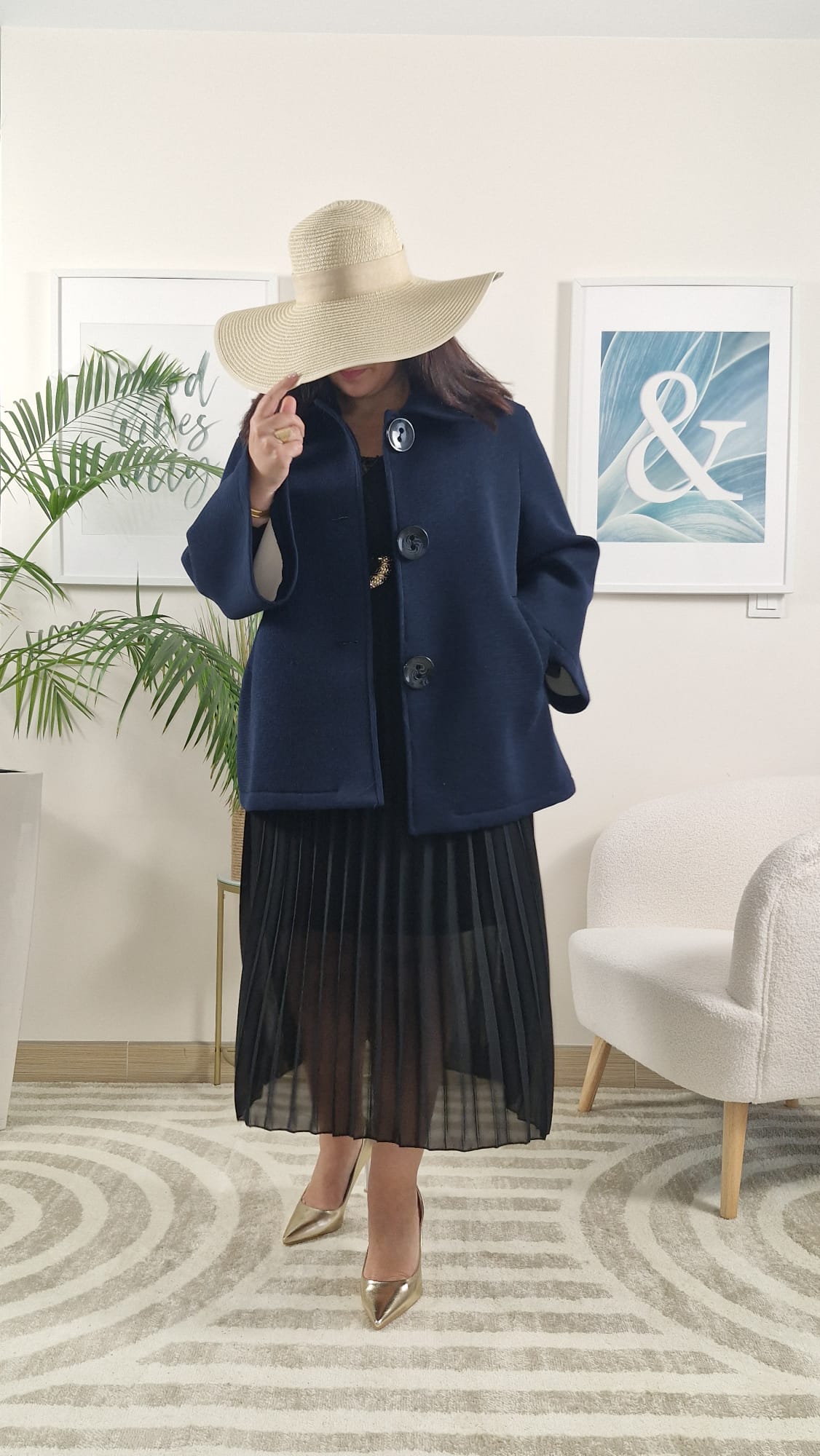 Manteau court oversize bleu marine femme ORTENSE