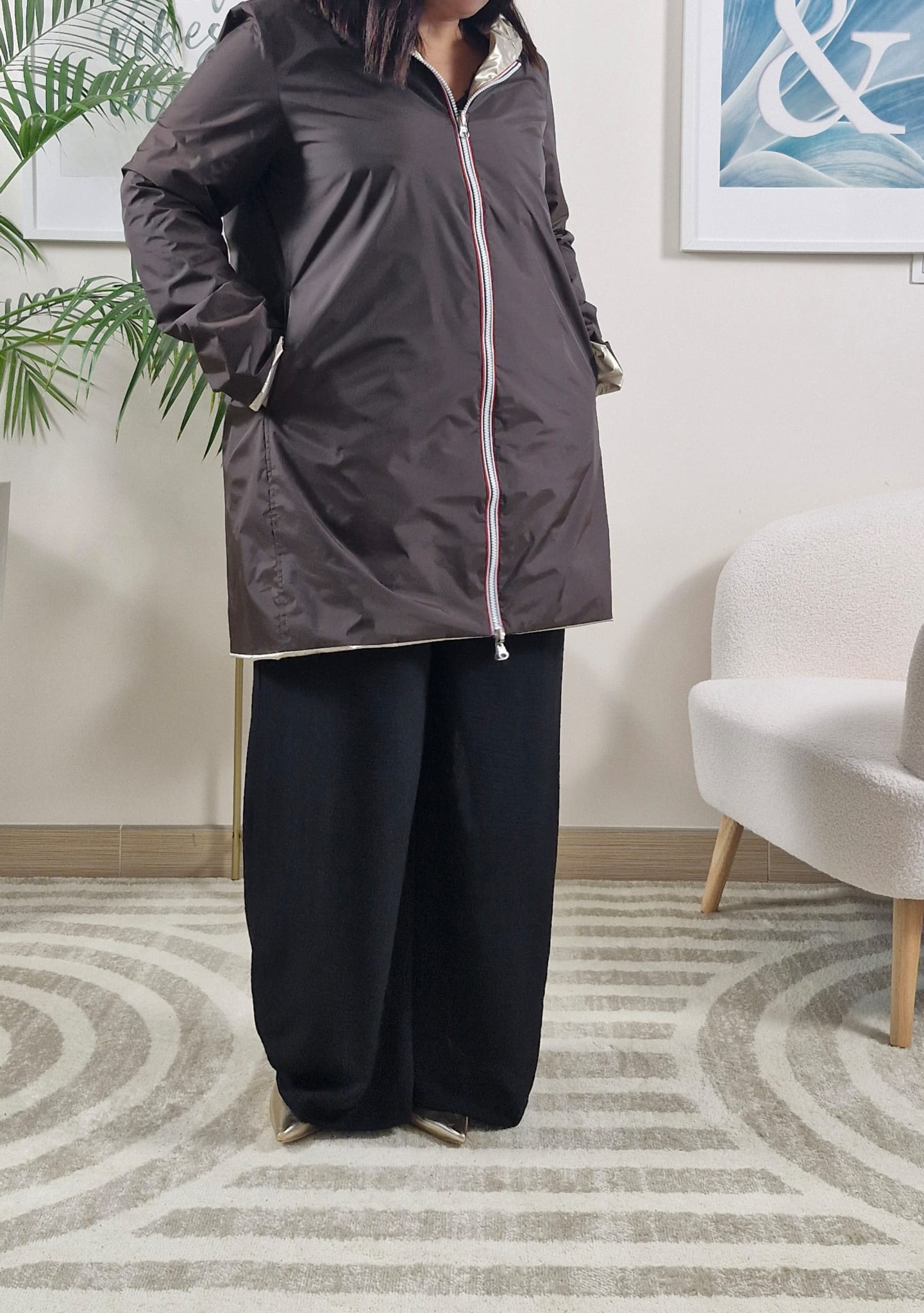 Parka marron chocolat/or Femme Réversible ELEANA