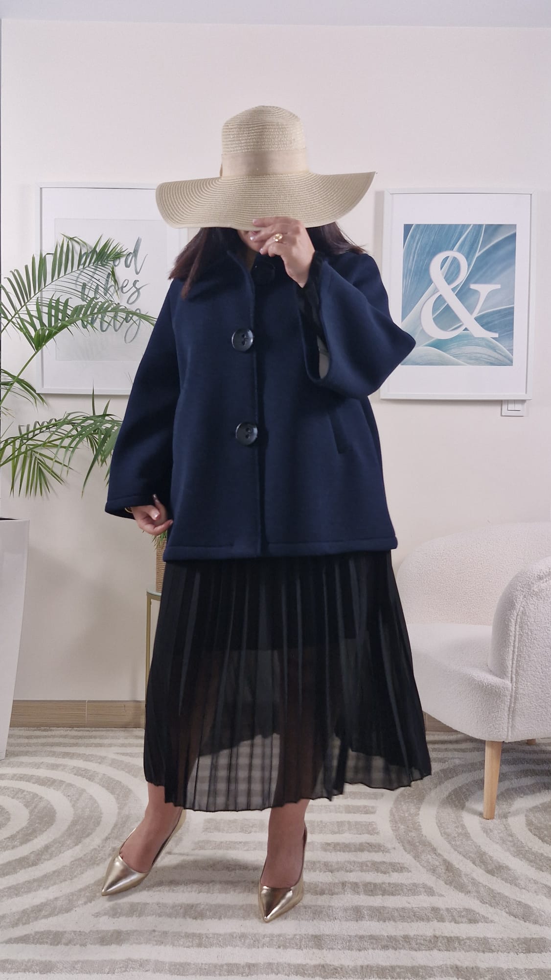 Manteau court oversize bleu marine femme ORTENSE