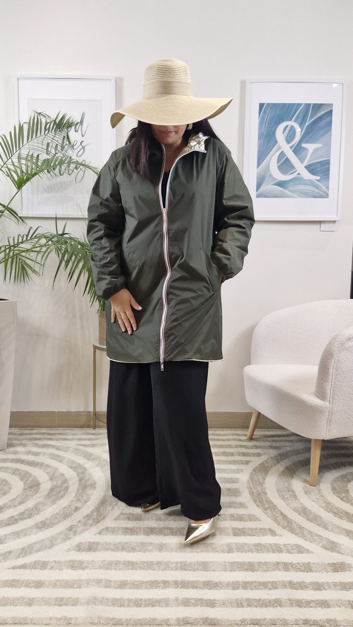 Parka kaki/or Femme Réversible LOANA