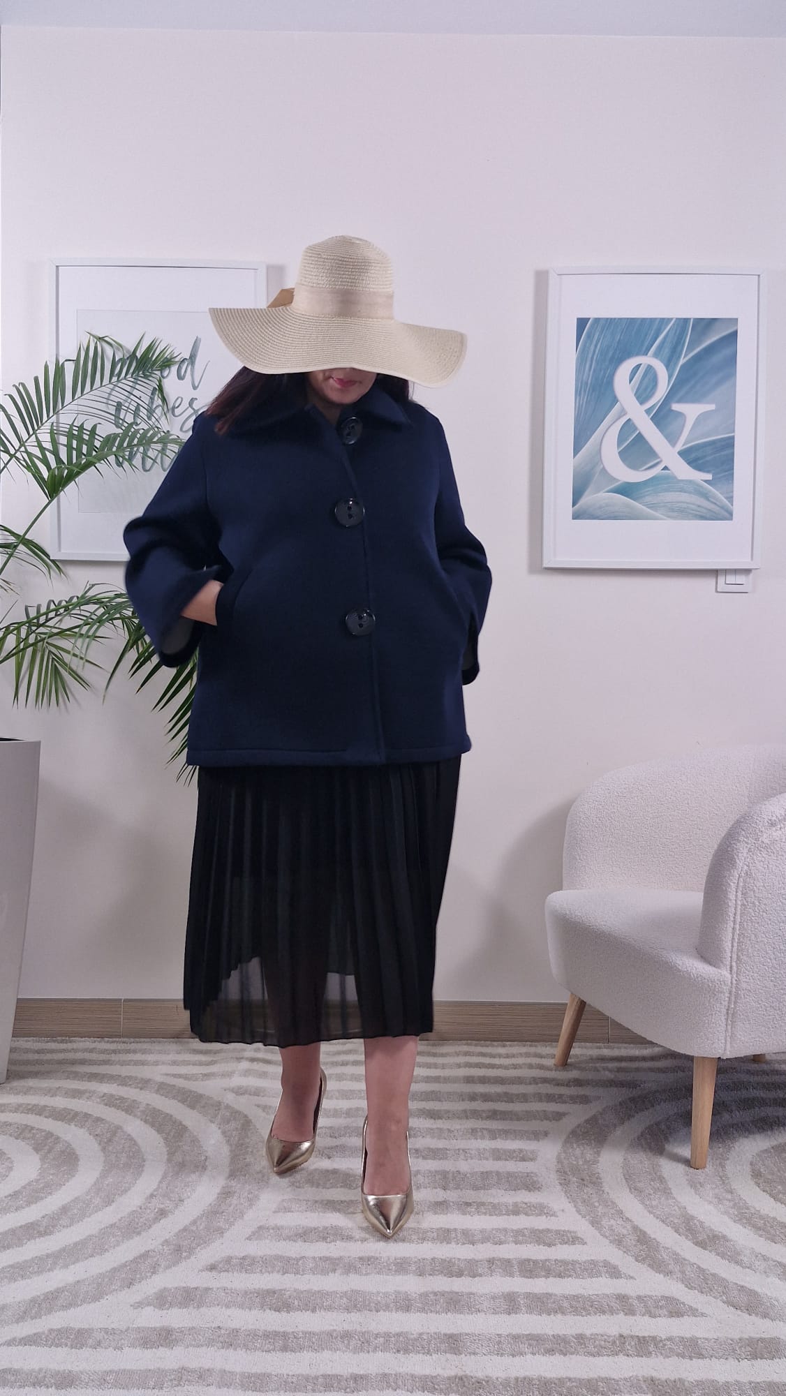 Manteau court oversize bleu marine femme ORTENSE