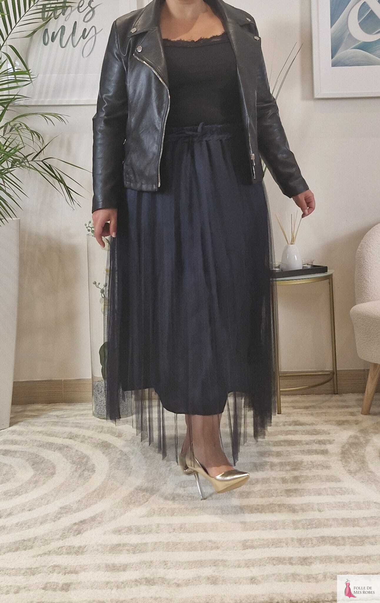 Jupe Longue Tulle Bleu Marine DIANA