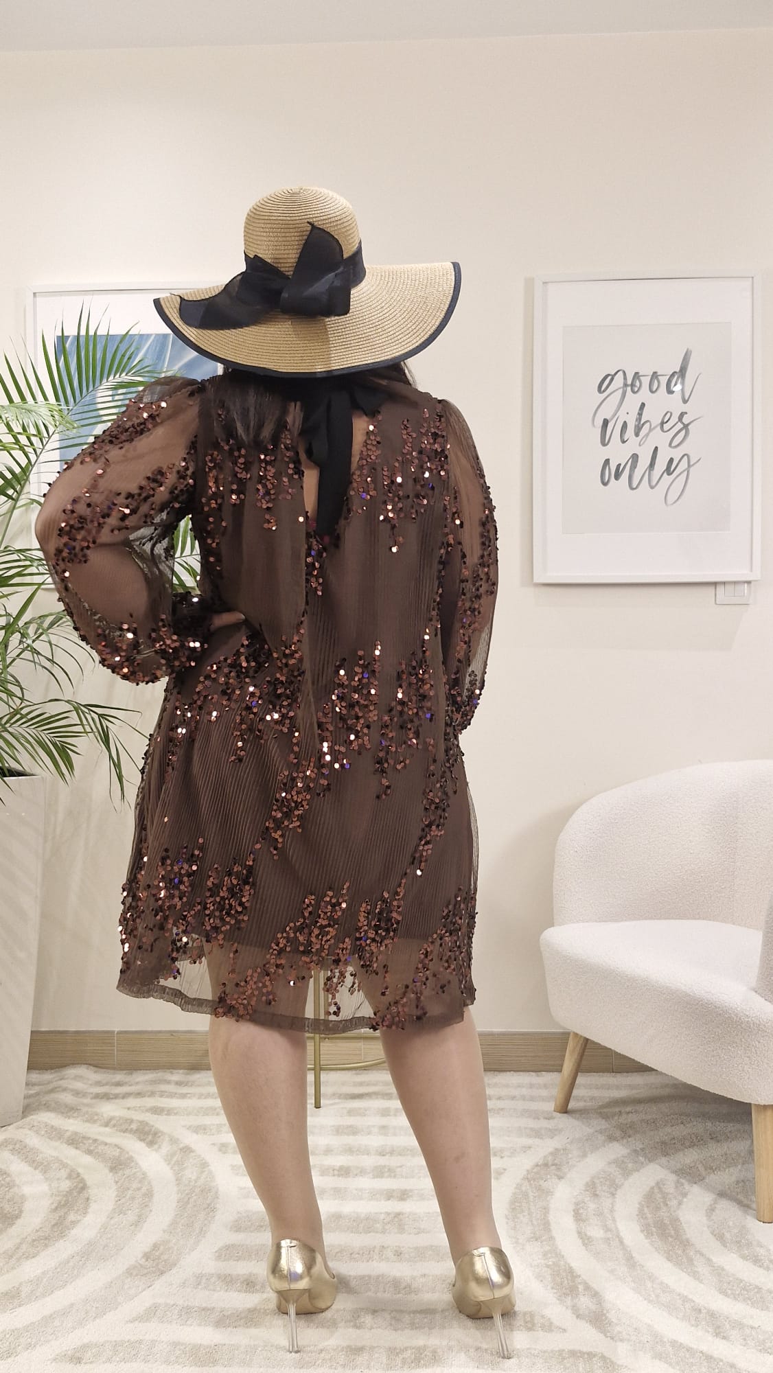 Robe marron à sequins marrons AURE