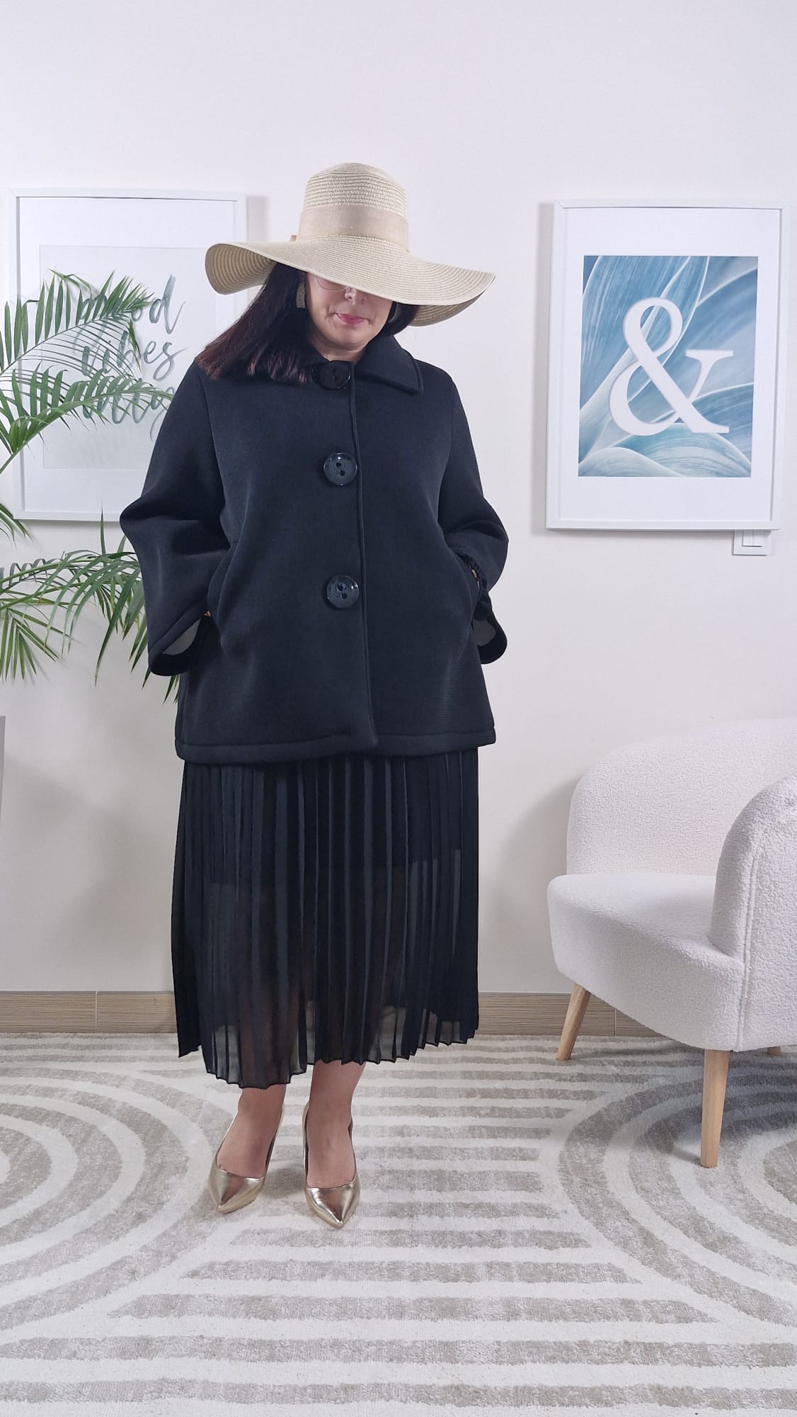 Manteau court oversize noir femme THEA