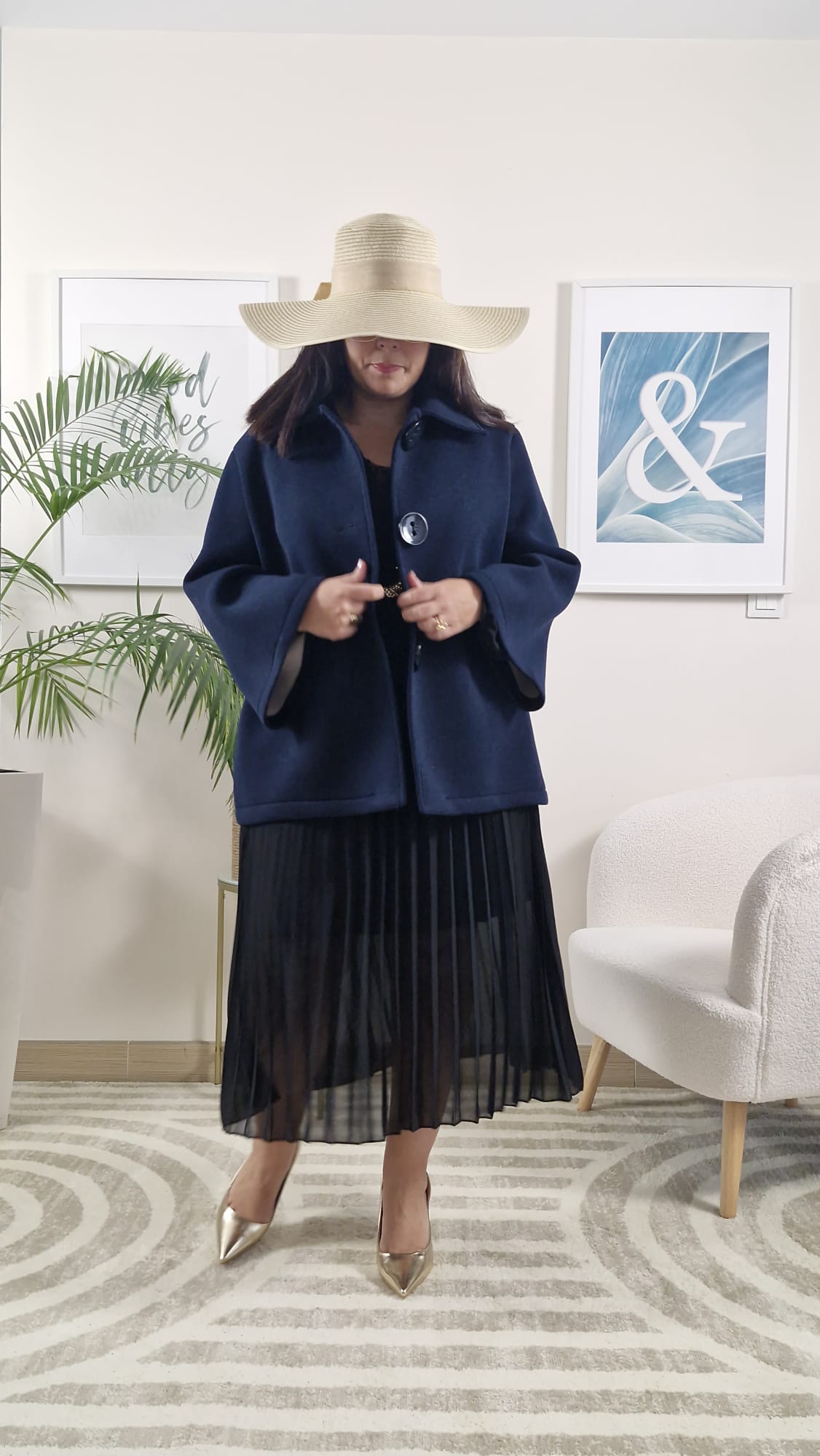 Manteau court oversize bleu marine femme ORTENSE