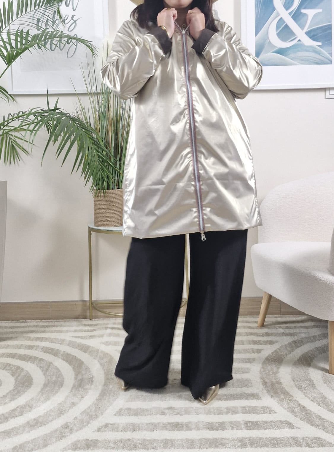 Parka marron chocolat/or Femme Réversible ELEANA