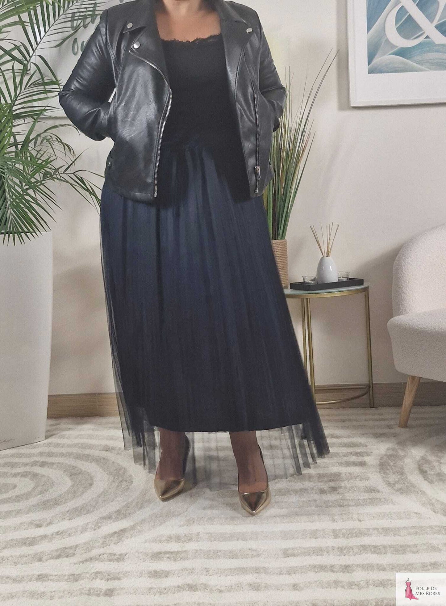 Jupe Longue Tulle Bleu Marine DIANA