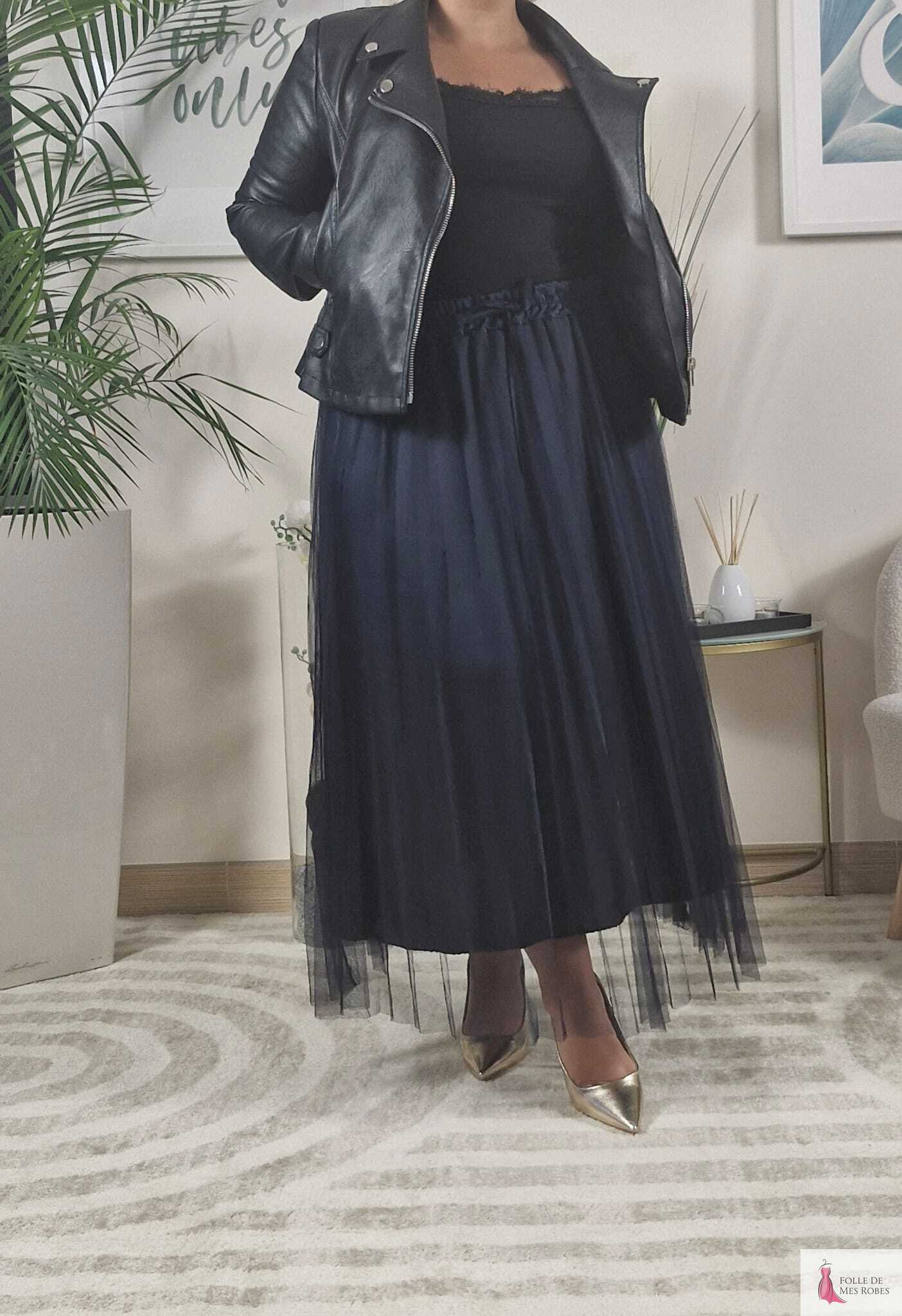 Jupe Longue Tulle Bleu Marine DIANA