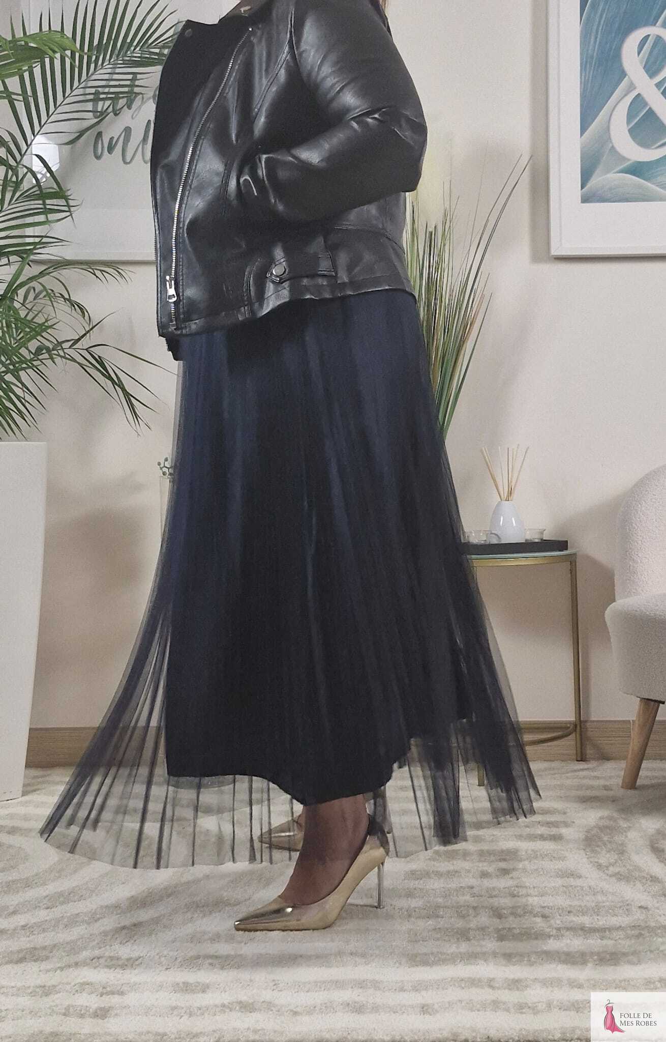 Jupe Longue Tulle Bleu Marine DIANA