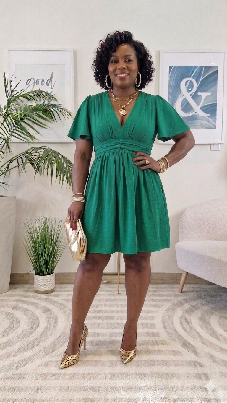 Robe courte vert sapin grande taille : NINA